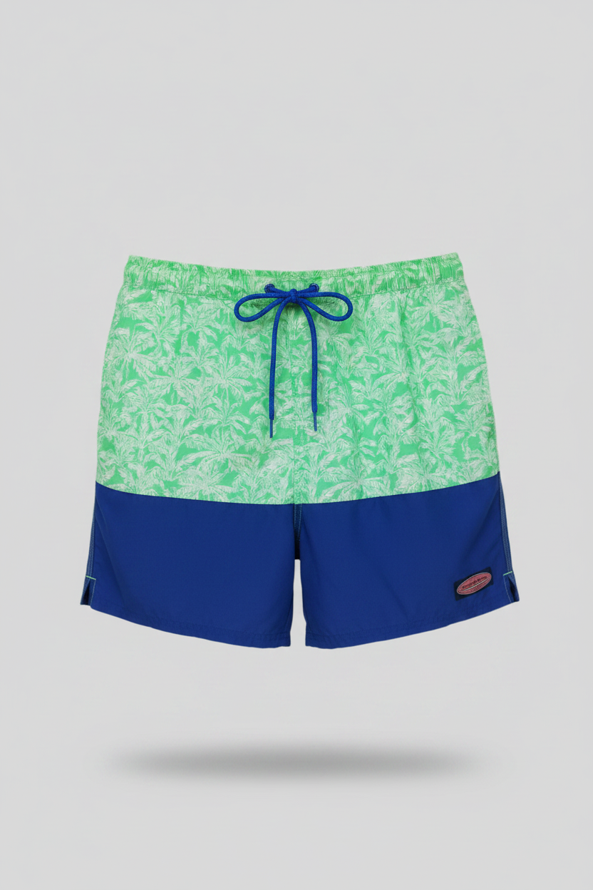 Short de baño Vineyard Vines 🐳 con diseño de palmeras en color verde y azul talla M