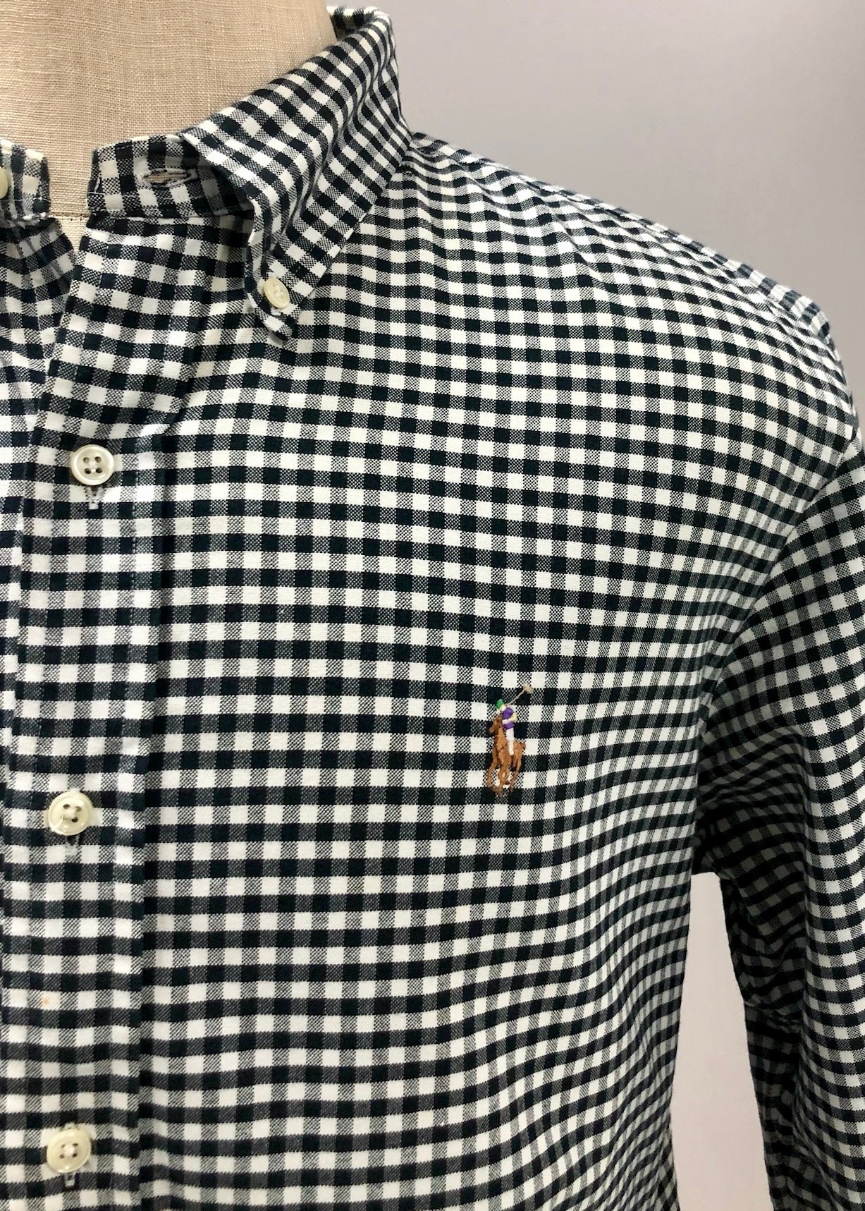 Camisa Polo Ralph Lauren 🏇🏼 de cuadros gingham negro y blanco Talla L Entalle Regular (ver descripción)