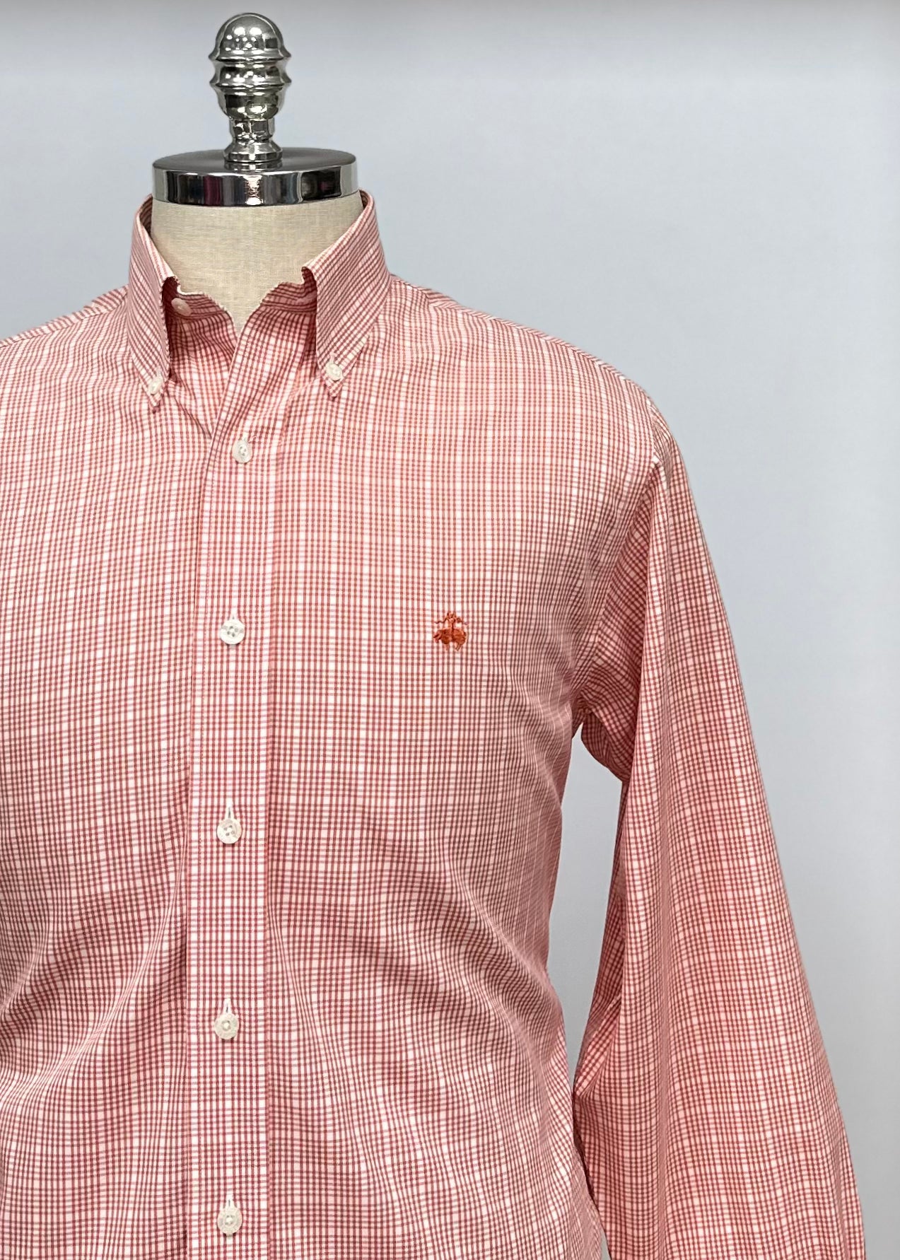 Camisa Brooks Brothers 🐑 de cuadros en color naranja y blanco Talla Small Entalle Regular