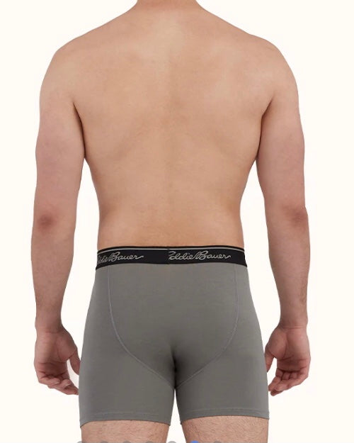 Paquete de 4 Calzoncillos tipo Boxer marca Eddie Bauer Microfibra - Tela dry-fit en color negro, azul, esmeralda y gris Talla S y L