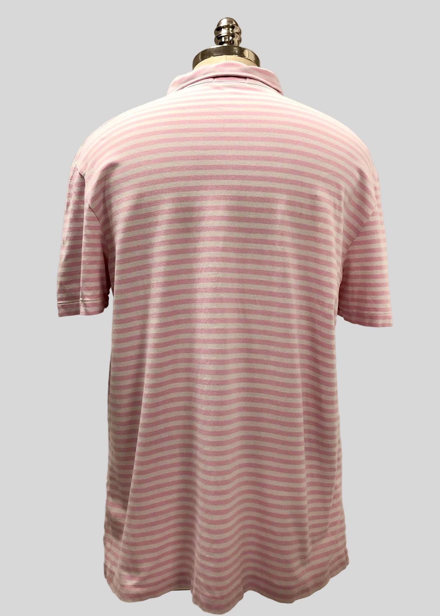 Camiseta Polo Ralph Lauren 🏇🏼 Featherweight Mesh De rayas en color rosado y blanco Talla XL Entalle Regular