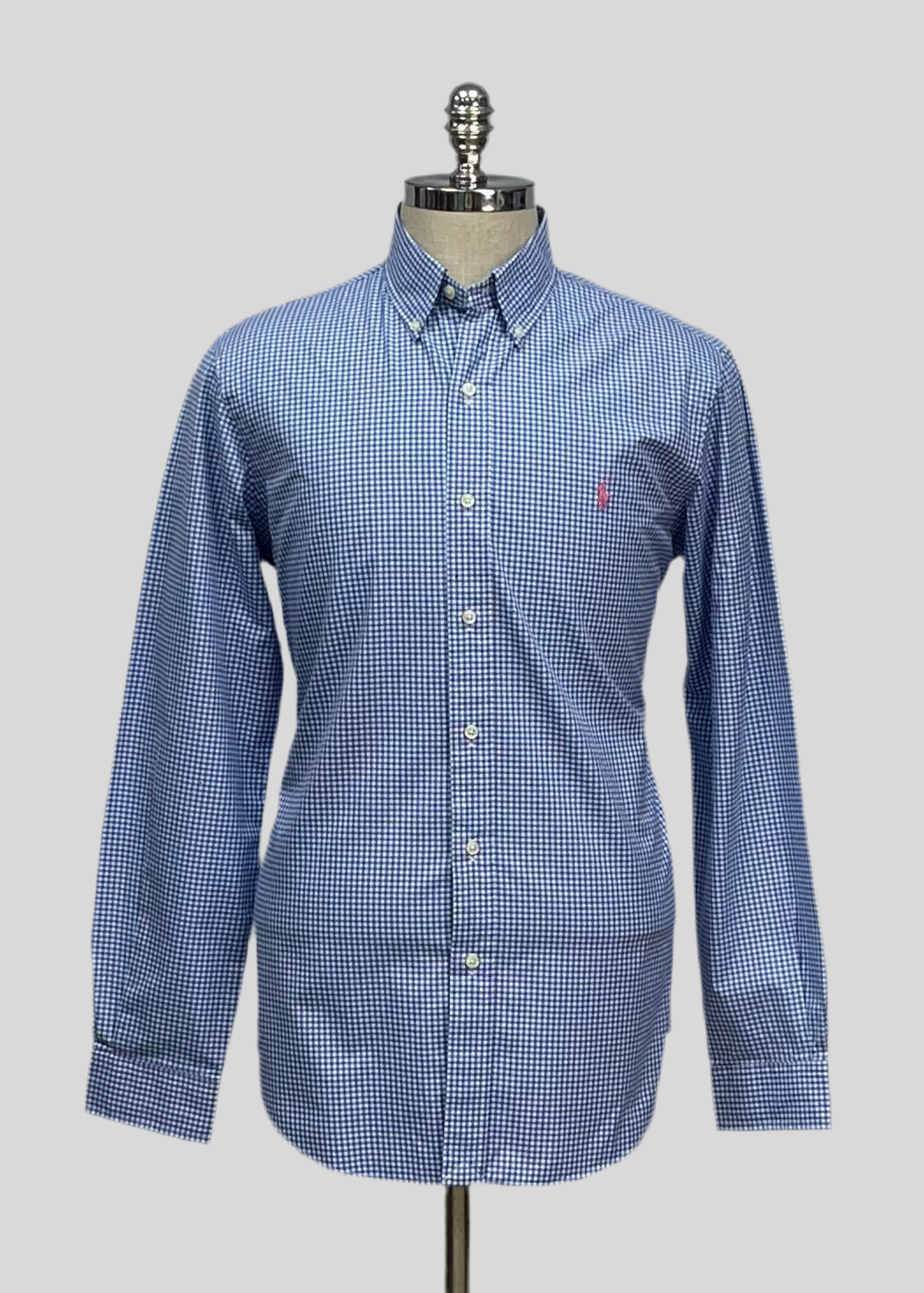 Camisa Polo Ralph Lauren 🏇🏼 con patrón de cuadros gingham celeste y blanco Talla M Entalle Custom Fit