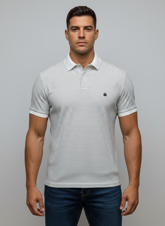 Camiseta Polo Brooks Brothers 🐑 color blanco con patrón de rayas en color negro Talla XL Entalle Regular