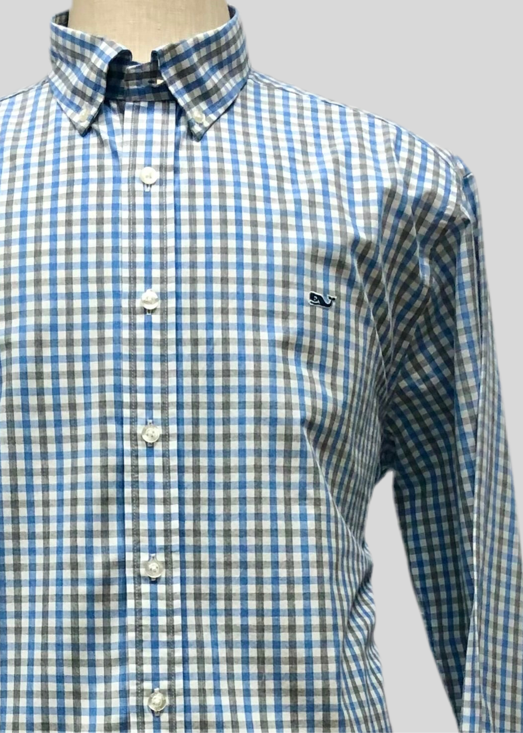 Camisa de botones Vineyard Vines 🐳 color blanco de cuadros en kaki y azul Talla XL Entalle Slim Fit