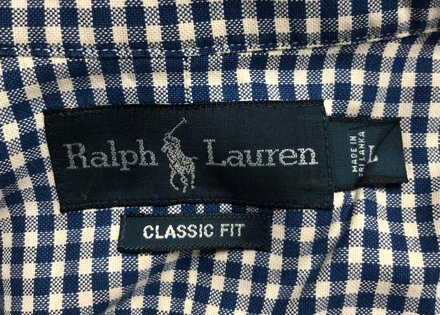 Camisa de botones Polo Ralph Lauren 🏇🏼 con patron de cuadros gingham azul navy y blanco Talla L Entalle Clásico