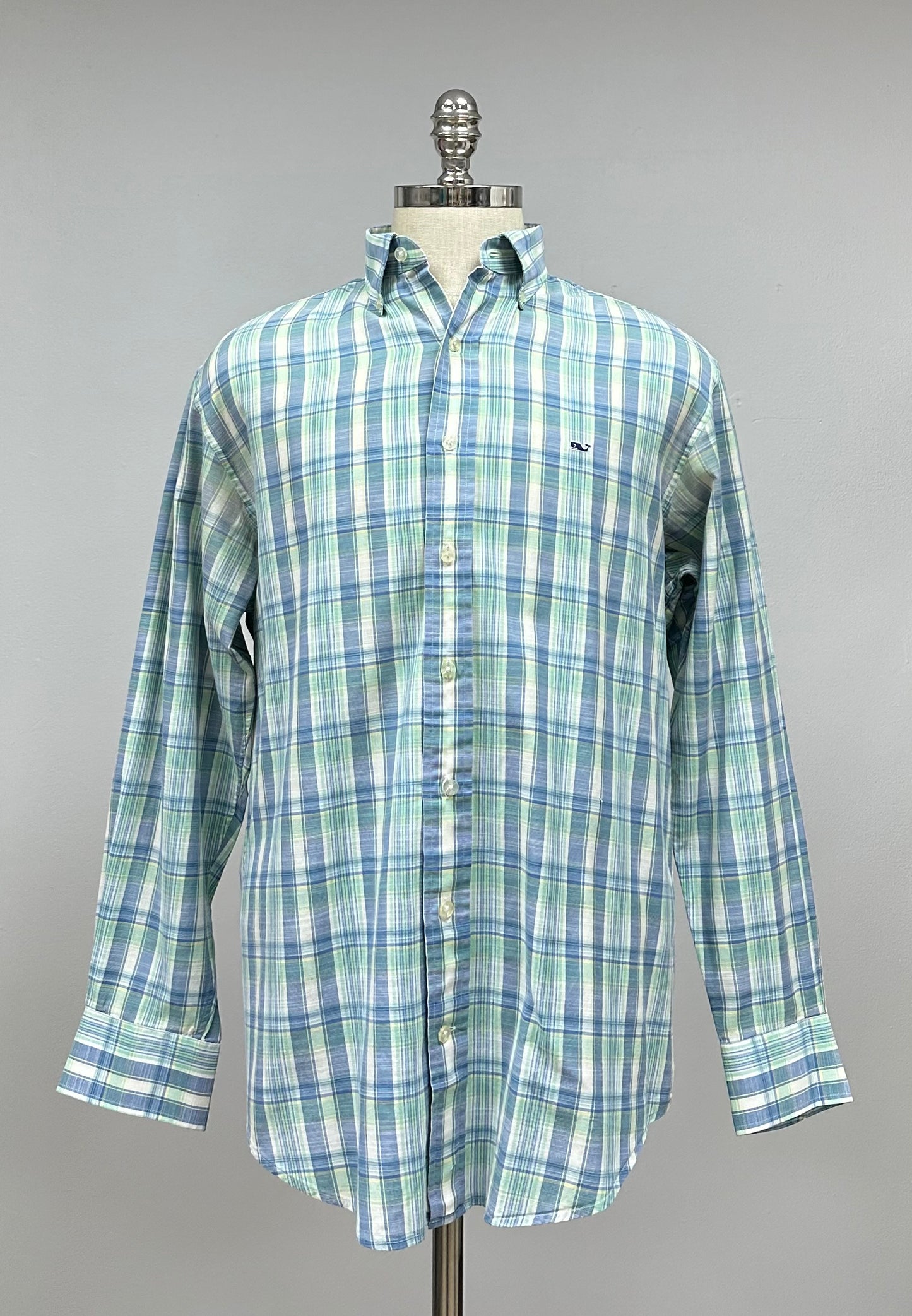 Camisa de botones Vineyard Vines 🐳 color blanco de cuadros en color azul, verde y amarillo Talla L Entalle Regular (ver descripción)