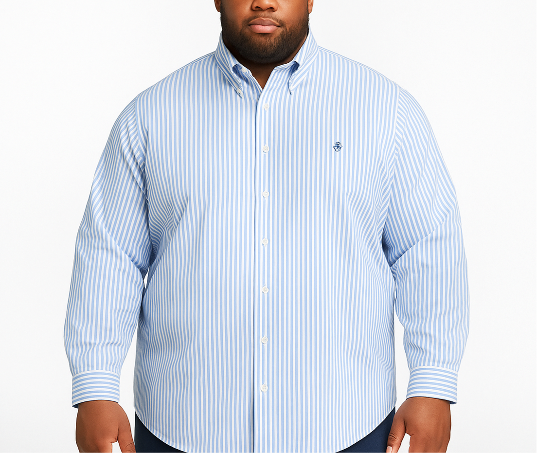 Camisa Brooks Brothers 🐑 color blanco con rayas en celeste Talla XXL Entalle Regular