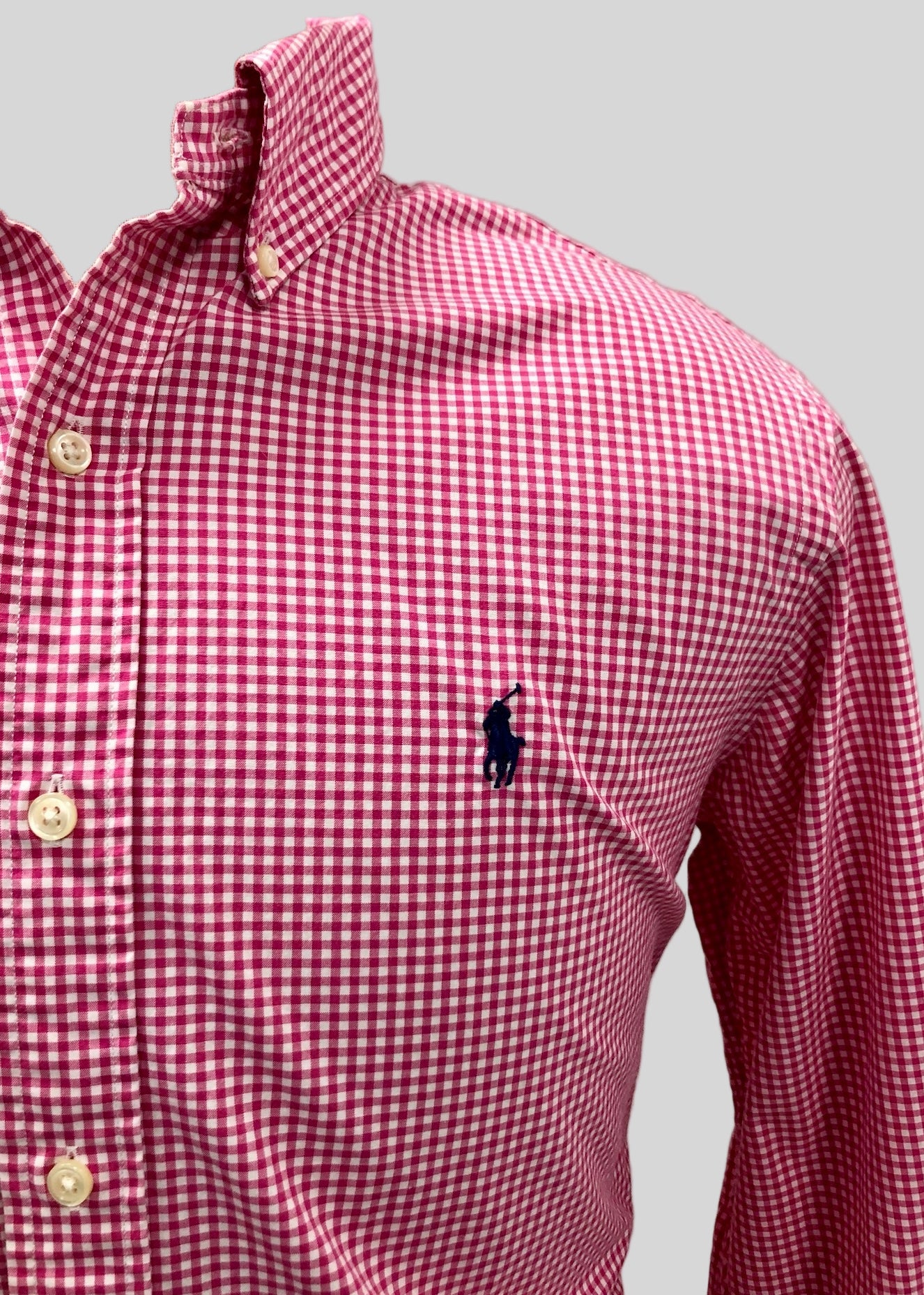 Camisa de botones Polo Ralph Lauren 🏇🏼 de cuadros gingham rosado intenso y blanco Talla L Entalle Regular