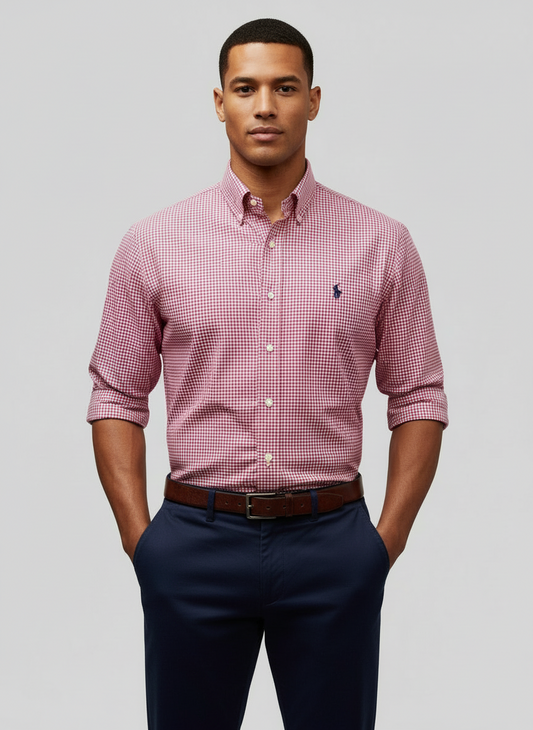 Camisa de botones Polo Ralph Lauren 🏇🏼 de cuadros gingham rosado intenso y blanco Talla L Entalle Regular