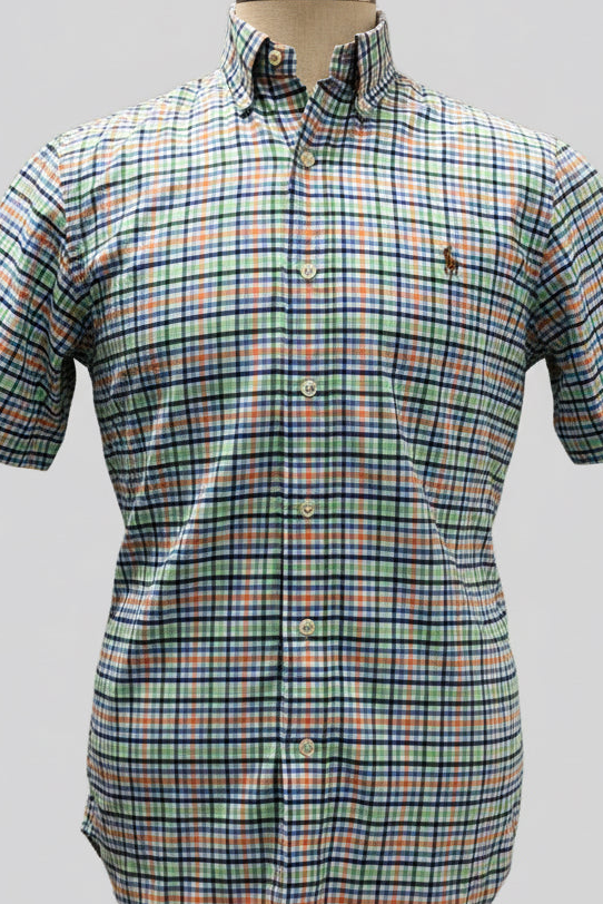 Camisa de botones Polo Ralph Lauren 🏇🏼 Oxford blanco de cuadros en color azul, verde y naranja Talla M Entalle Regular