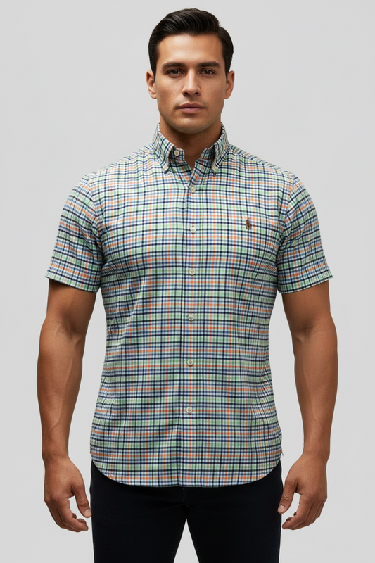 Camisa de botones Polo Ralph Lauren 🏇🏼 Oxford blanco de cuadros en color azul, verde y naranja Talla M Entalle Regular