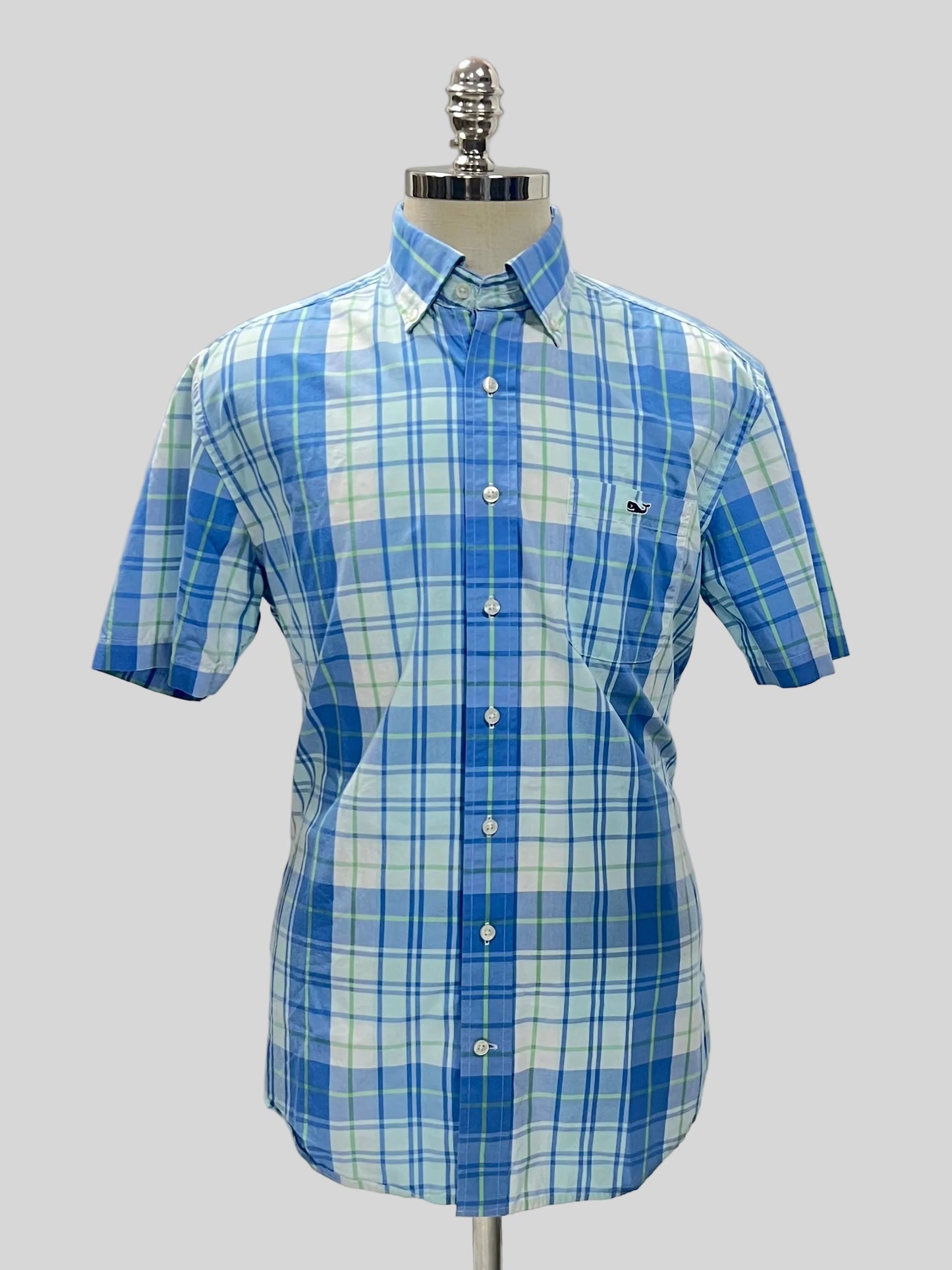 Camisa de botones Vineyard Vines 🐳 con patrón de cuadros en color azul, verde y blanco Talla M Entalle Regular