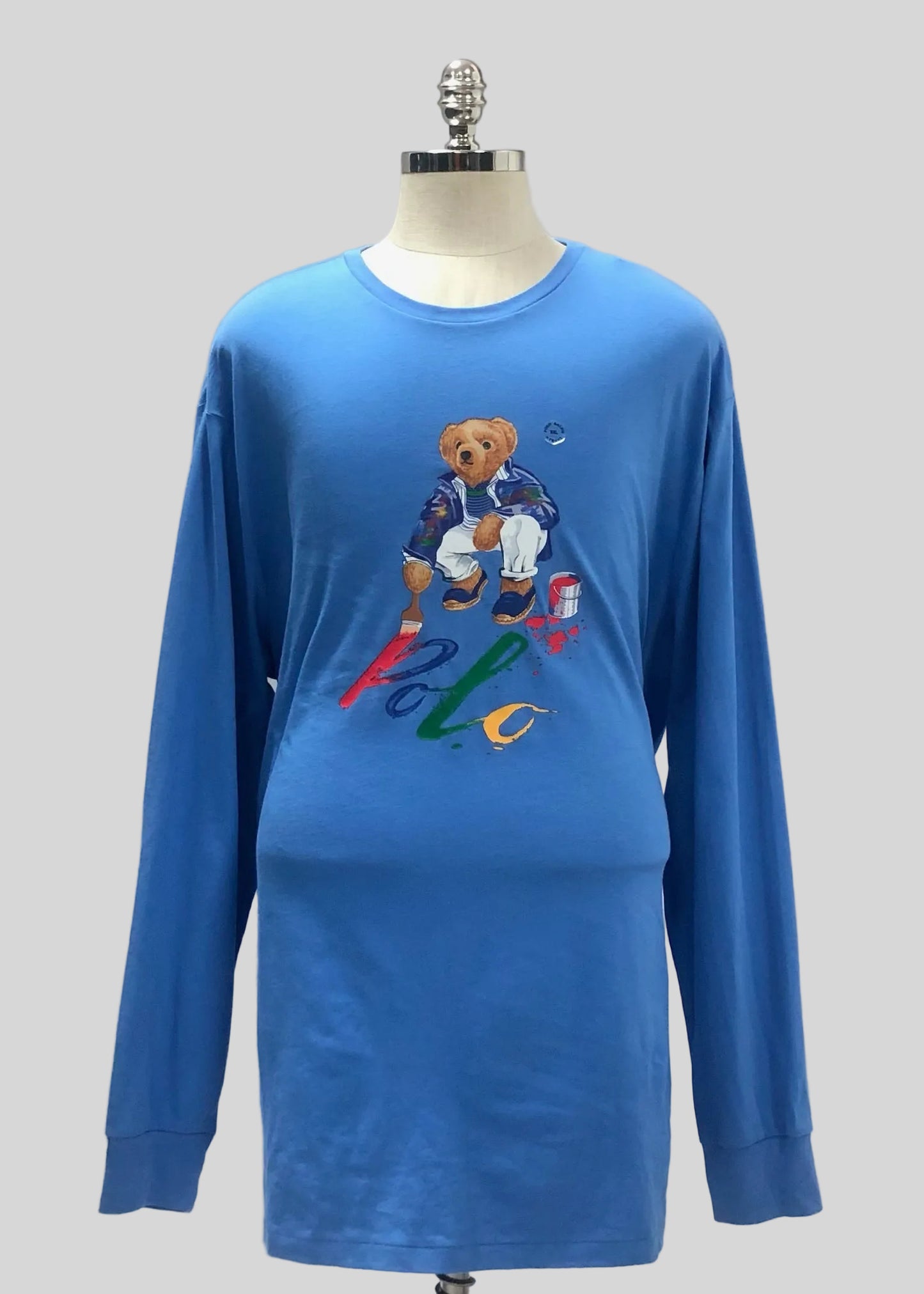 Camiseta cuello redondo Polo Ralph Lauren 🏇🏼 color celeste con diseño de polo bear Talla XXL Entalle Clásico