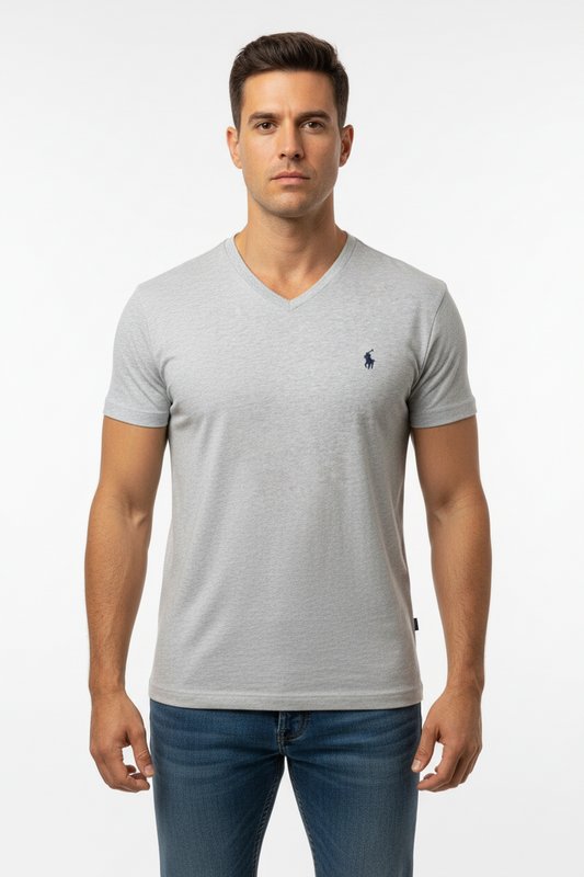Camiseta cuello V Polo Ralph Lauren 🏇🏼 color gris claro manga corta Talla Medium Entalle Regular