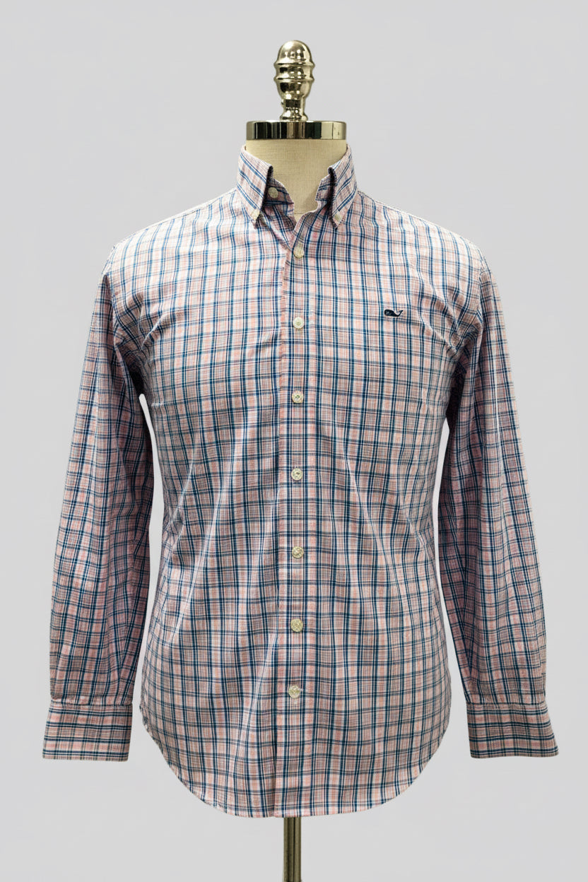 Camisa de botones Vineyard Vines 🐳 de cuadros en color azul, rosado y blanco Talla S Entalle Slim Fit