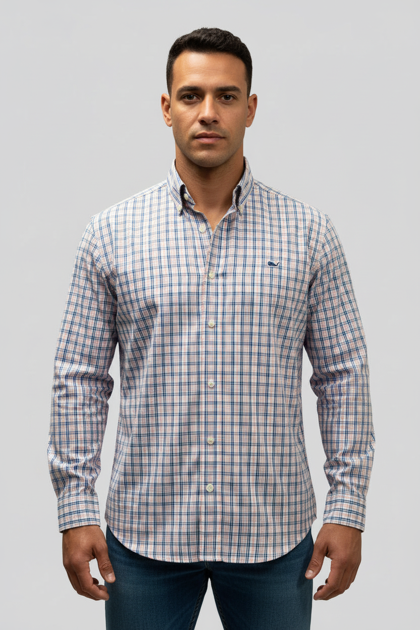 Camisa de botones Vineyard Vines 🐳 de cuadros en color azul, rosado y blanco Talla S Entalle Slim Fit
