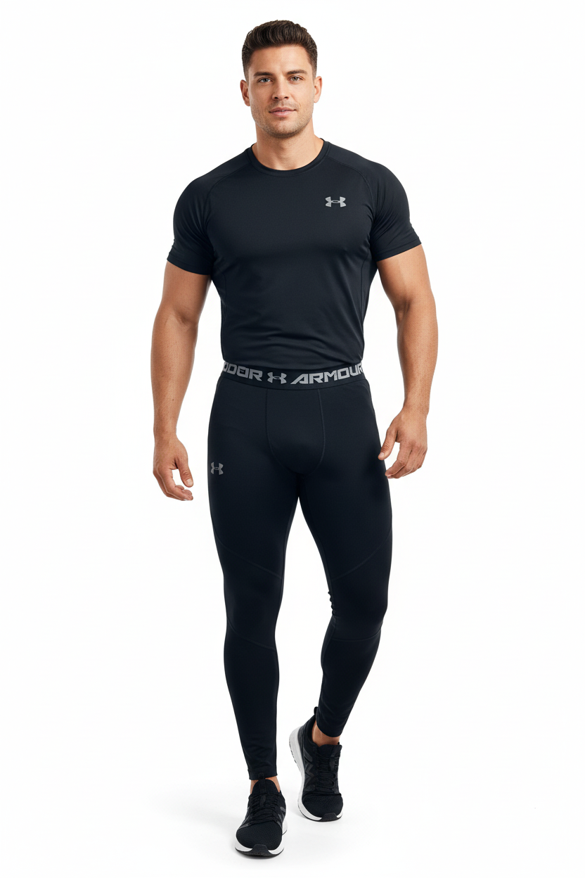 Malla de entrenamiento licra Under Armour 🏋🏽 Pro Dri-FIT para hombre en Color Negro y cintura negro y gris Talla L
