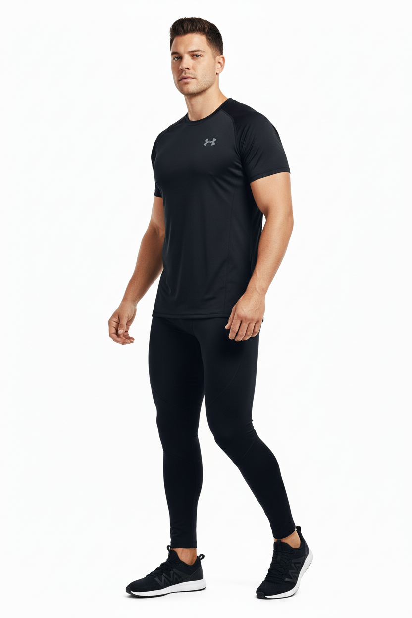 Malla de entrenamiento licra Under Armour 🏋🏽 Pro Dri-FIT para hombre en Color Negro y cintura negro y gris Talla L