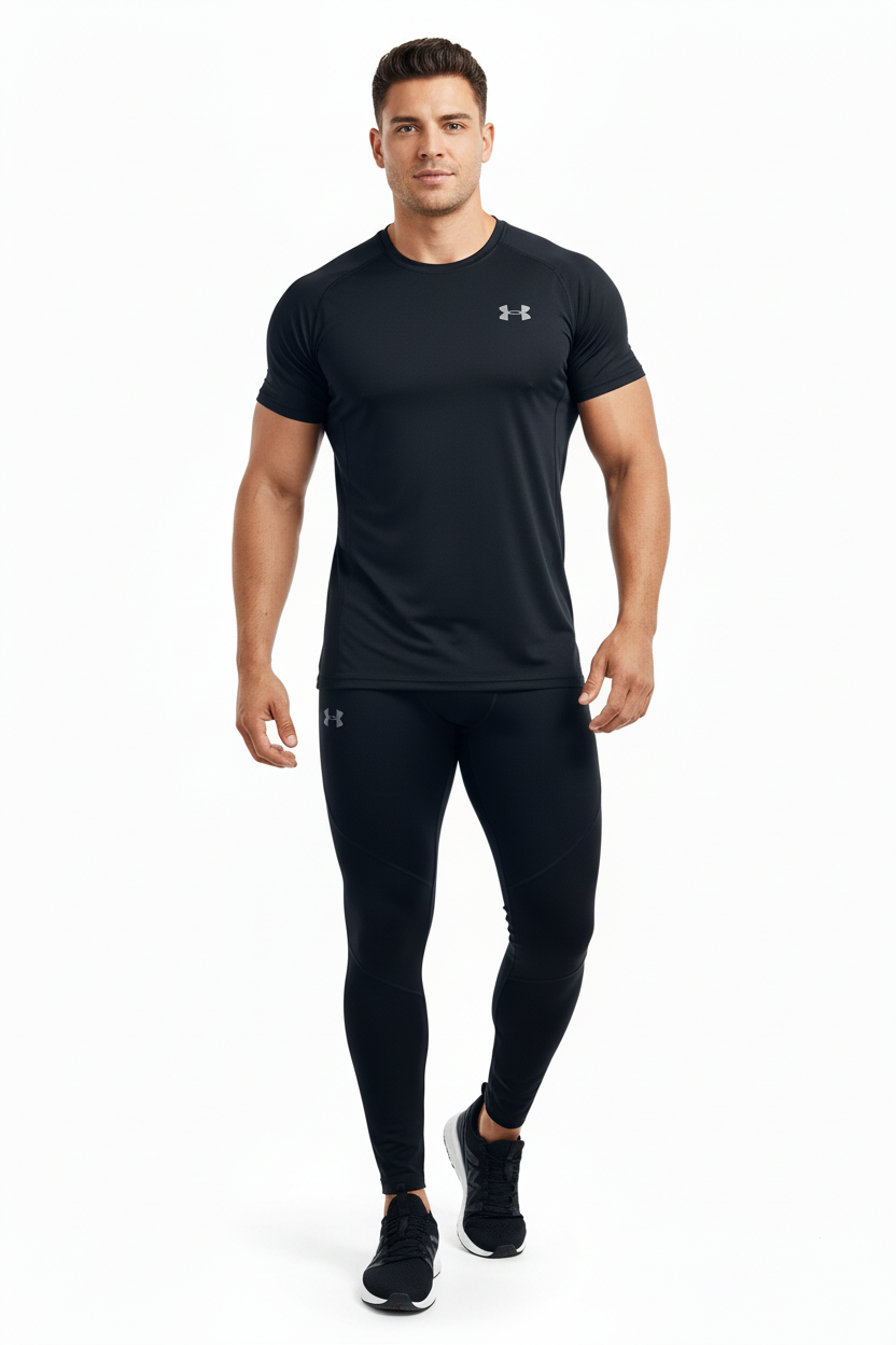 Malla de entrenamiento licra Under Armour 🏋🏽 Pro Dri-FIT para hombre en Color Negro y cintura negro y gris Talla L