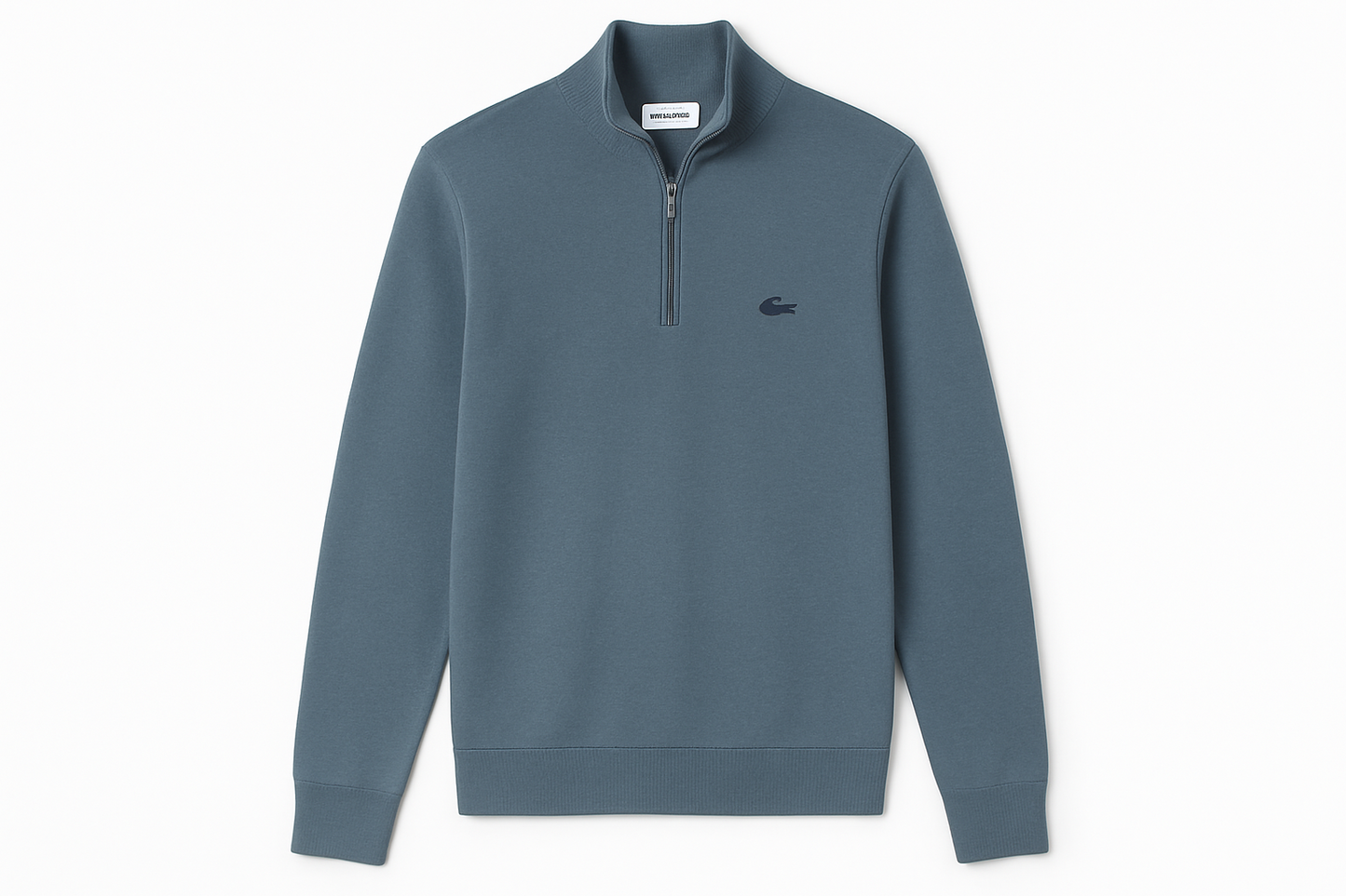 Sueter Jersey Lacoste 🐊 color gris claro con logo azul navy Tela algodón Pima Talla L