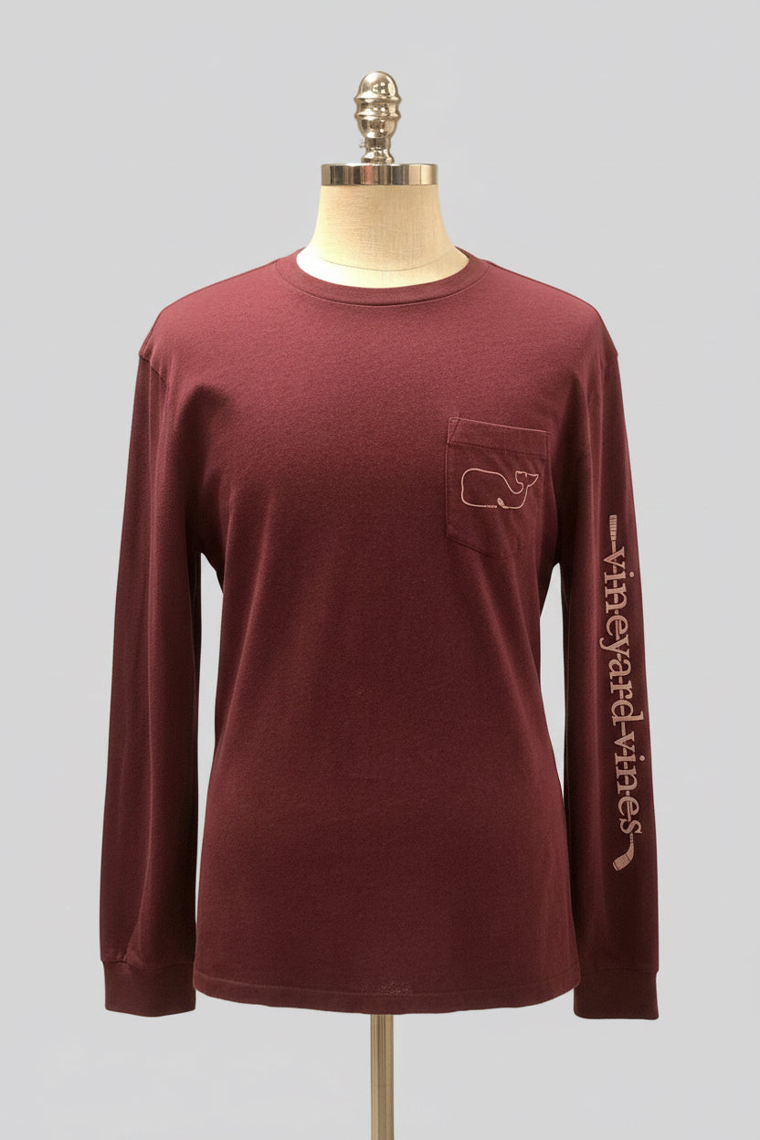 Camiseta de bolsillo Vineyard Vines 🐳 color rojo oscuro con Diseño de ballena de golf Talla L