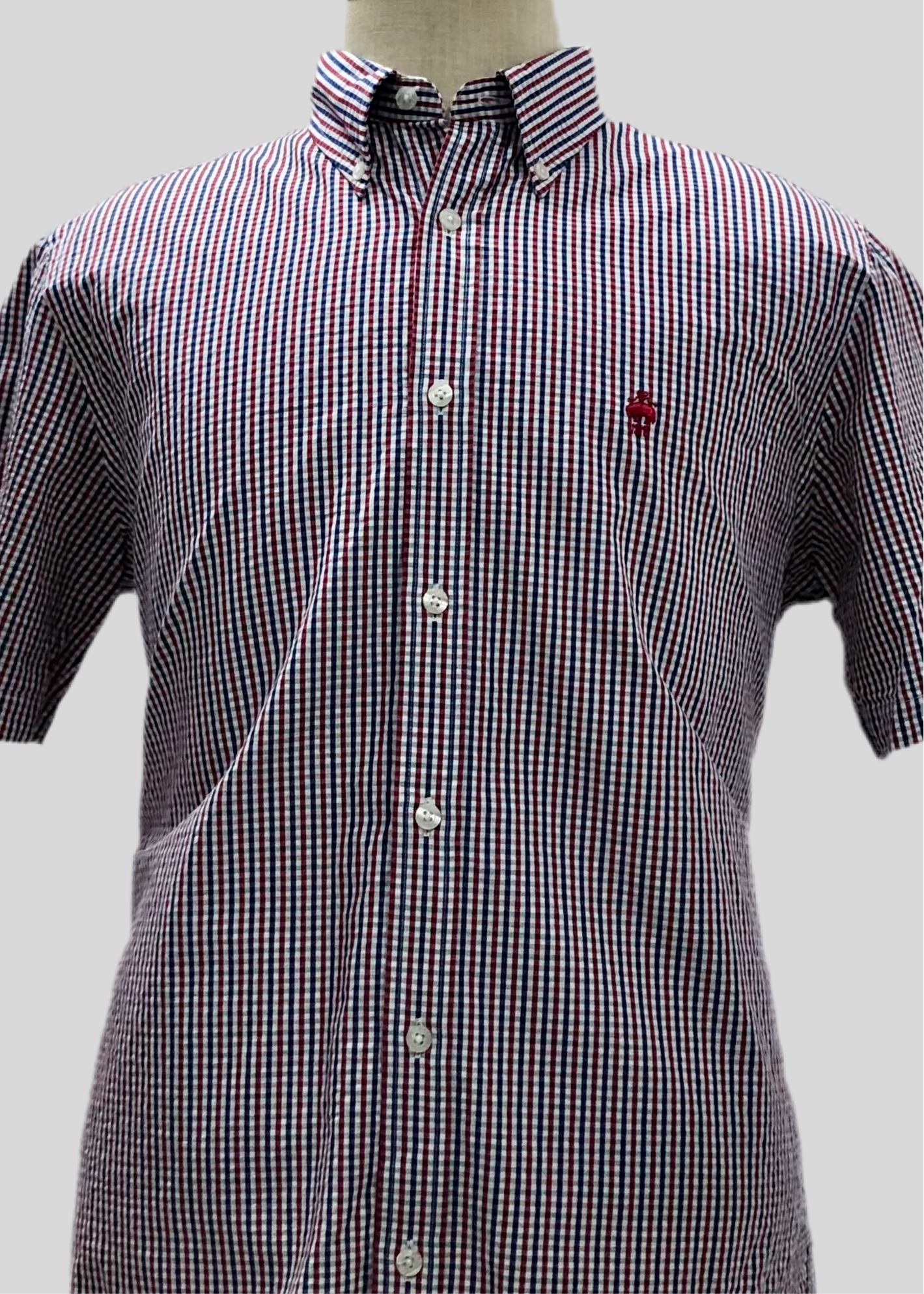 Camisa de botones Brooks Brothers 🐑 Seersucker de cuadros en color rojo, azul y blanco Talla L Entalle Regular
