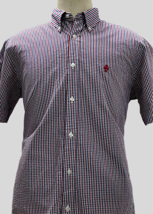 Camisa de botones Brooks Brothers 🐑 Seersucker de cuadros en color rojo, azul y blanco Talla L Entalle Regular