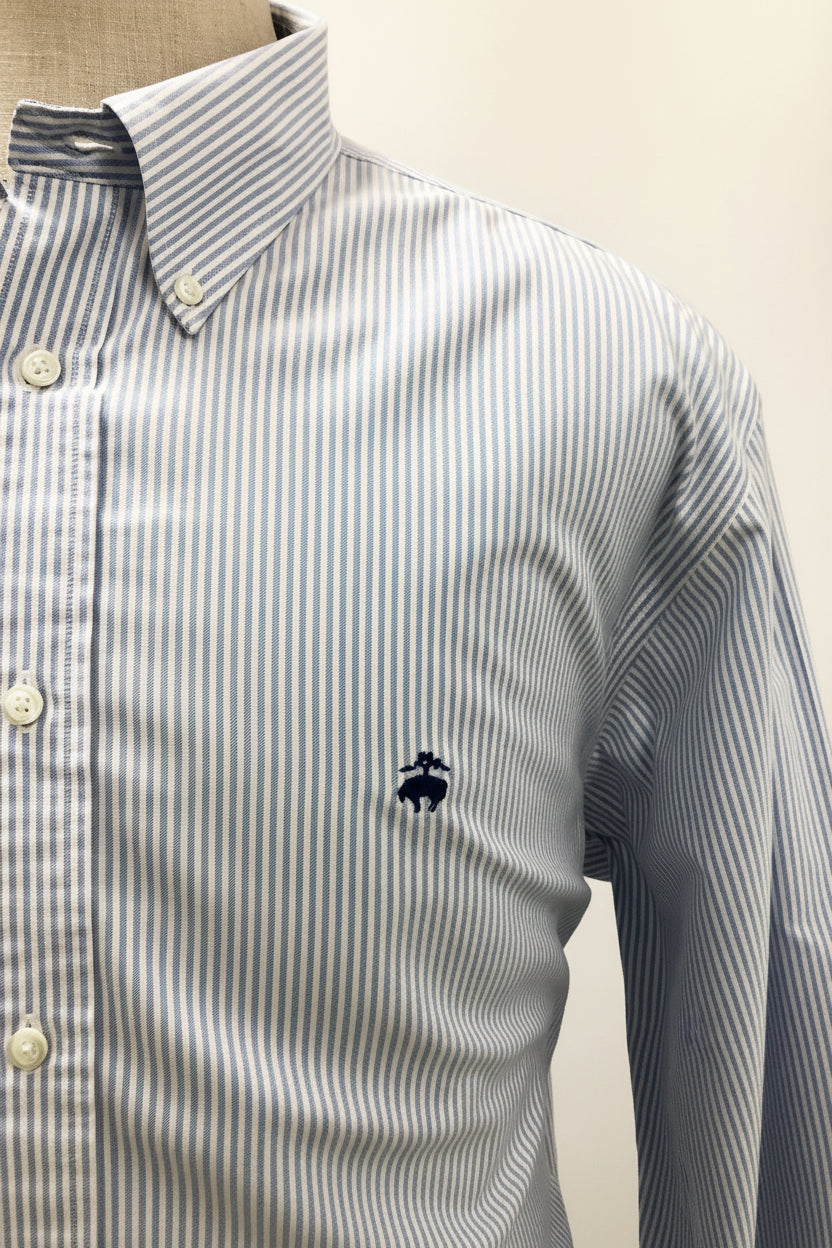 Camisa de botones Brooks Brothers 🐑 Oxford de rayas en celeste y blanco Talla XXL Entalle Regular