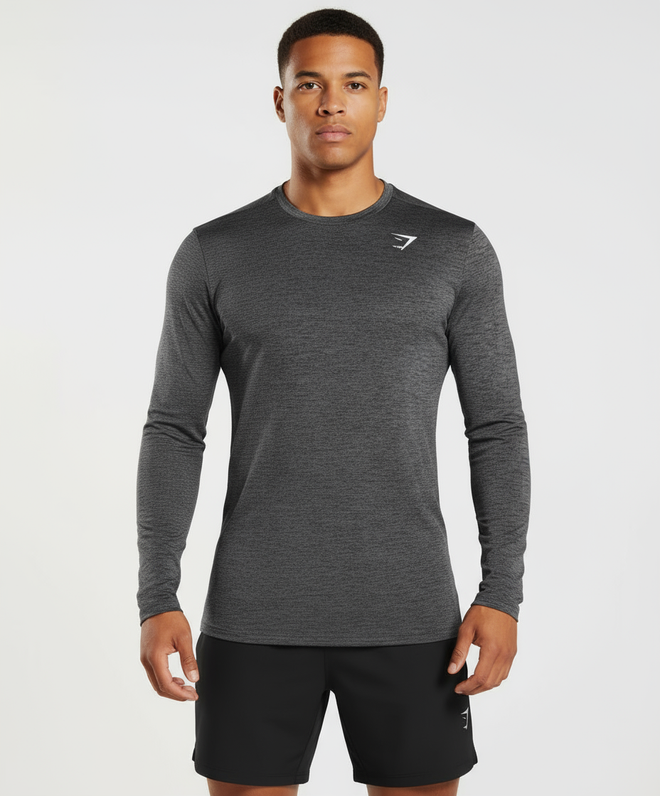 Camiseta de entrenamiento cuello redondo Gymshark 🏋🏽 color gris y negro manga larga Talla S Entalle Slim Fit