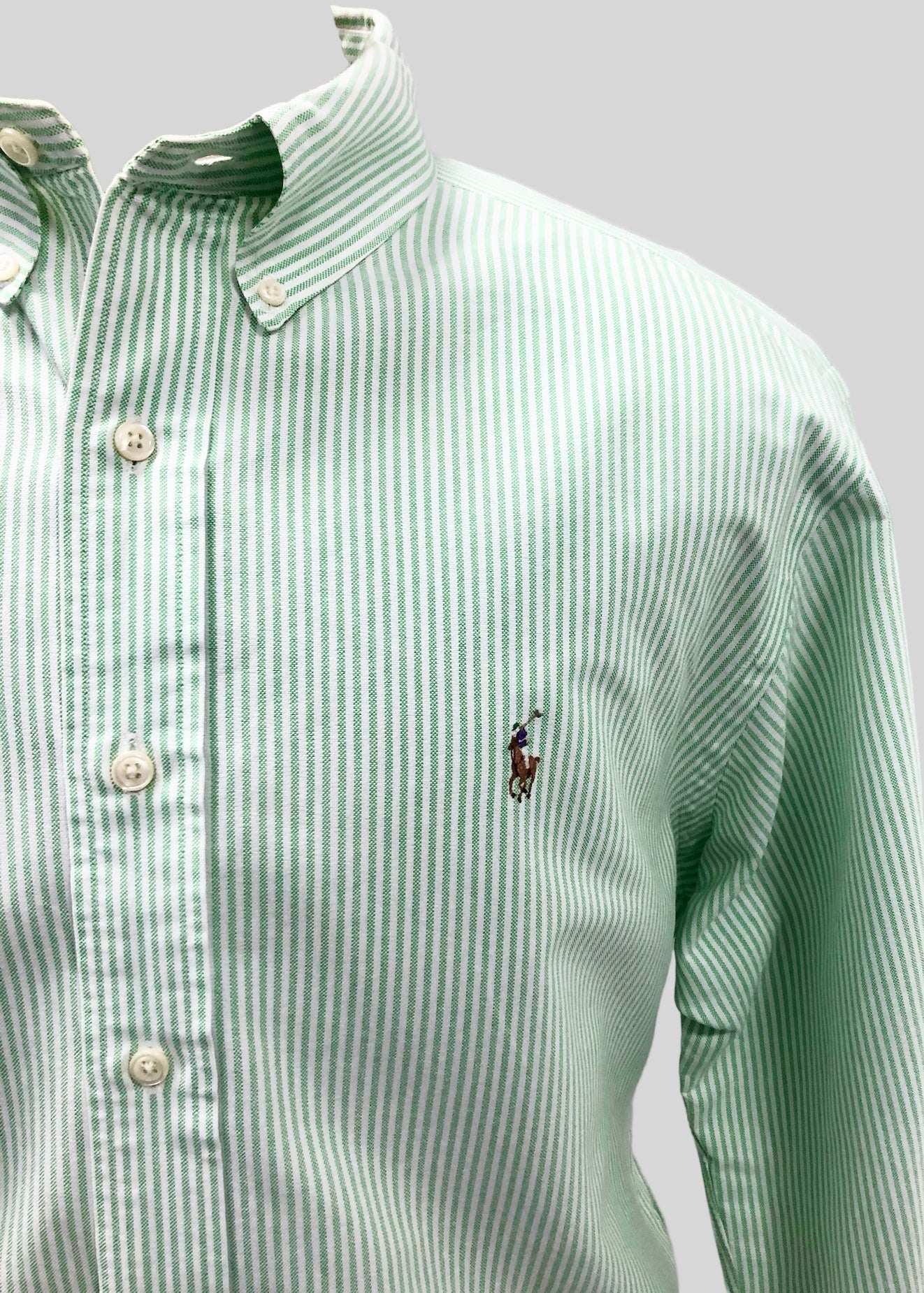 Camisa de botones Polo Ralph Lauren 🏇🏼 Oxford de rayas en verde menta y blanco Talla L Entalle Clásico