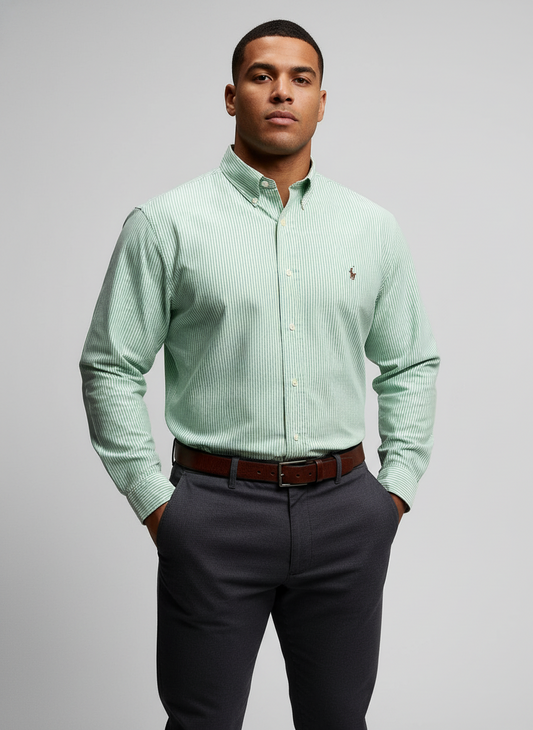 Camisa de botones Polo Ralph Lauren 🏇🏼 Oxford de rayas en verde menta y blanco Talla L Entalle Clásico