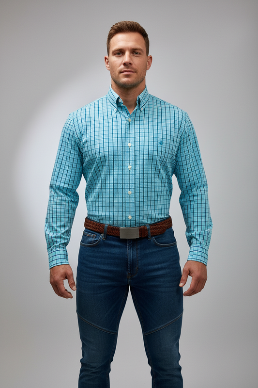 Camisa de botones Brooks Brothers 🐑 con cuadros en turquesa y azul Talla M Entalle Regular
