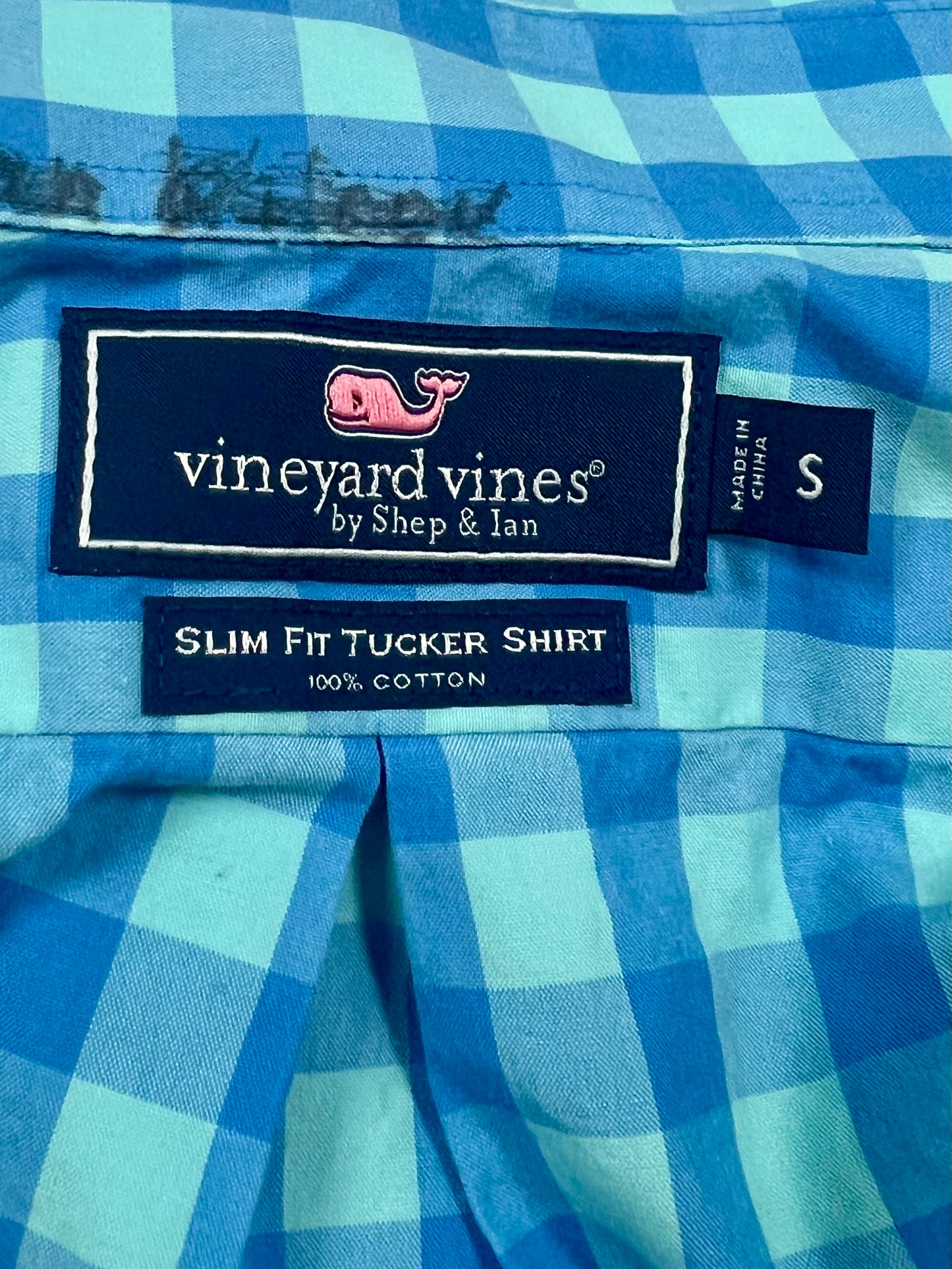 Camisa de botones Vineyard Vines 🐳 de cuadros en color turquesa y celeste Talla S Entalle Slim Fit m
