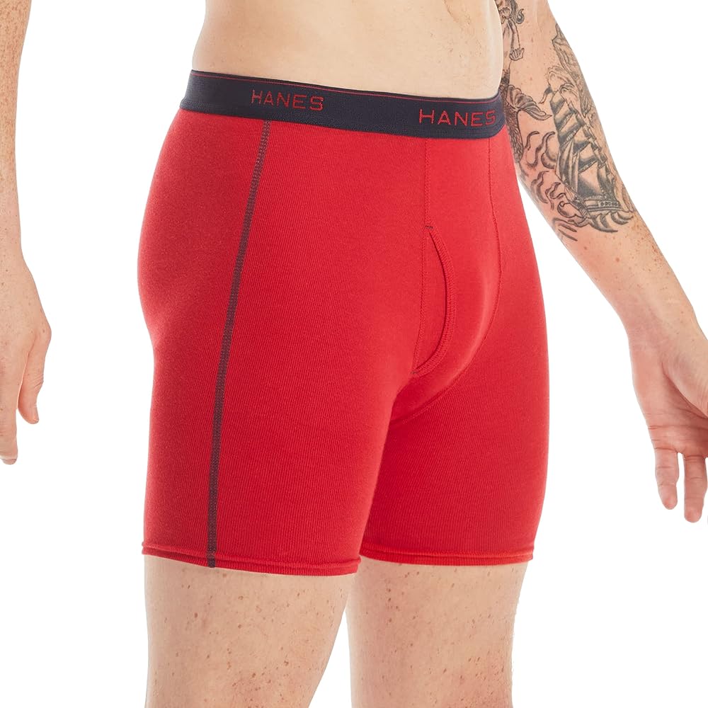 Paquete de 3 Calzoncillos tipo Boxer Hanes de Tela soft en color rojo, gris y celeste - en Talla XL