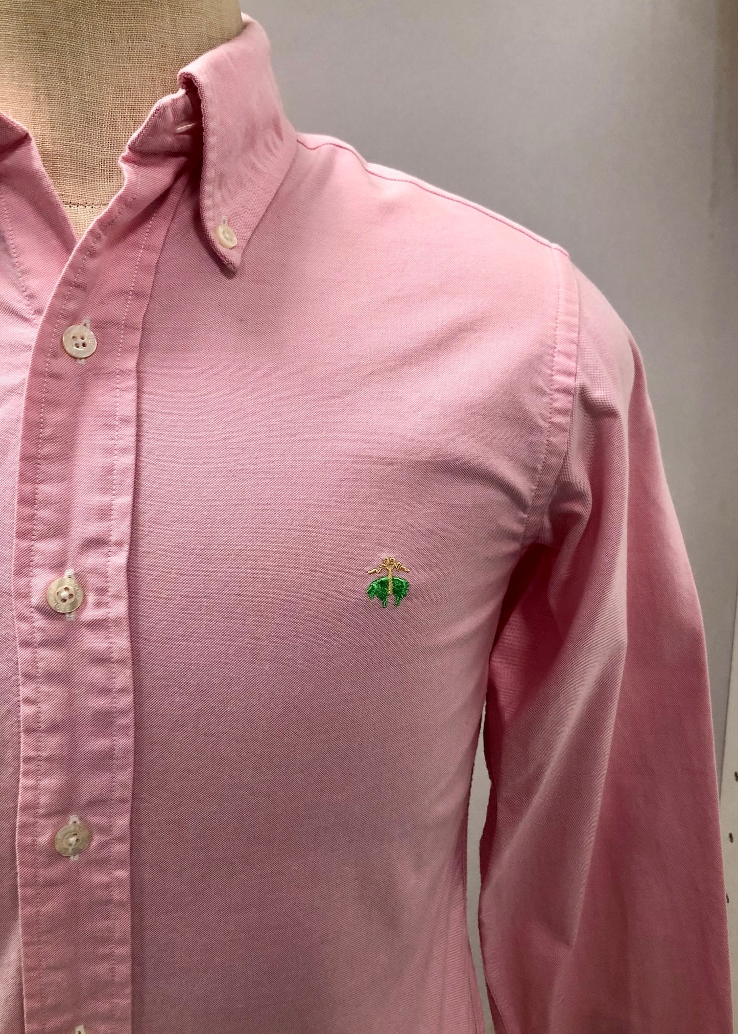 Camisa de botones Brooks Brothers 🐑 Oxford color rosado Talla S Entalle Slim Fit