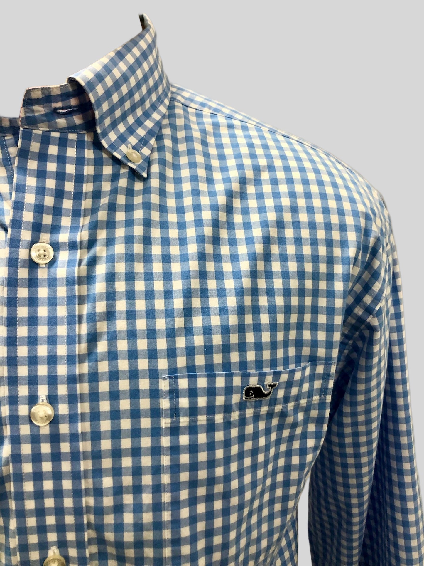 Camisa de botones Vineyard Vines 🐳 de cuadros gingham en color Azul claro y blanco Talla L Entalle Clásico