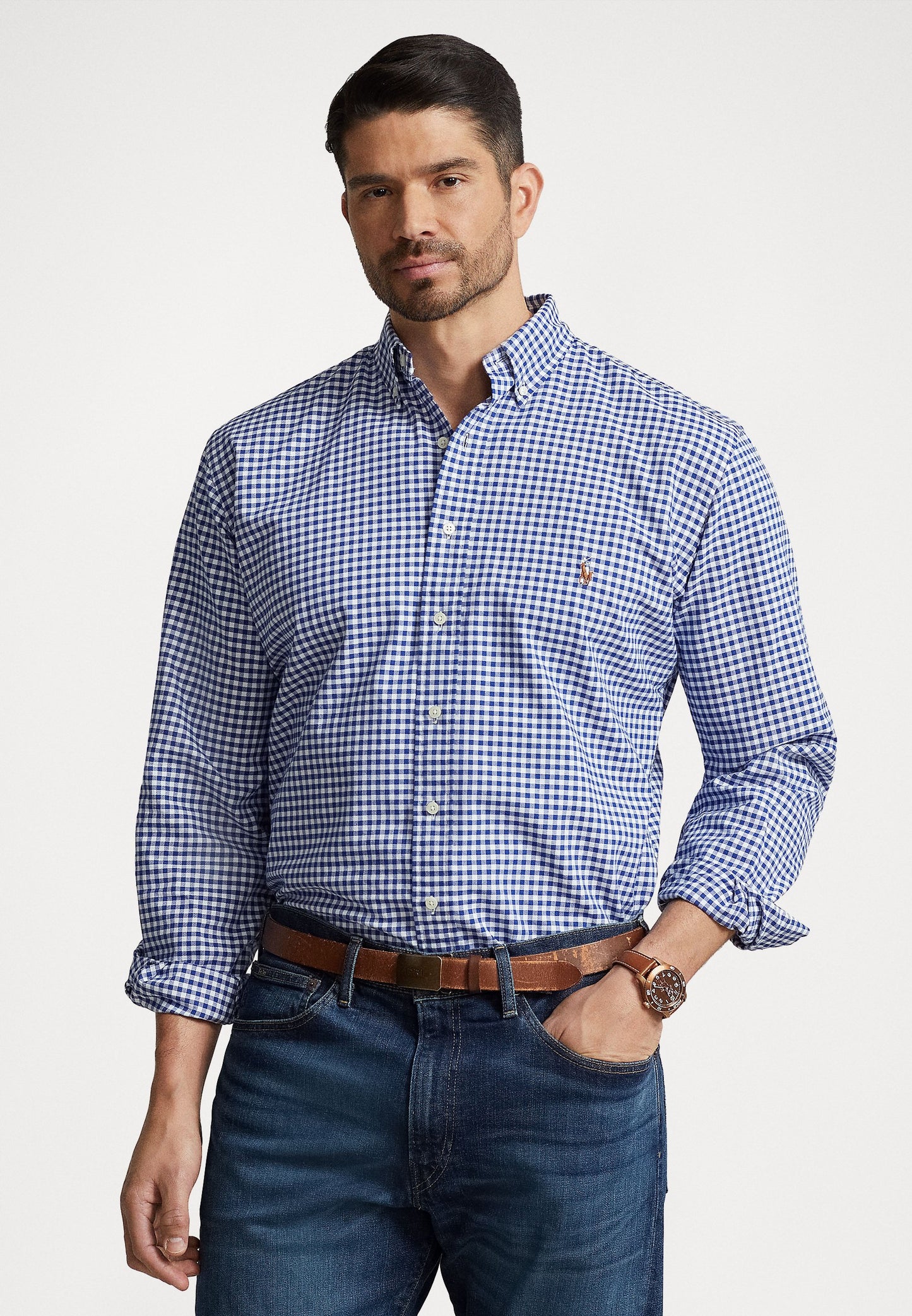 Camisa Polo Ralph Lauren 🏇🏼 con patron de cuadros gingham azul y blanco Talla L Entalle Regular