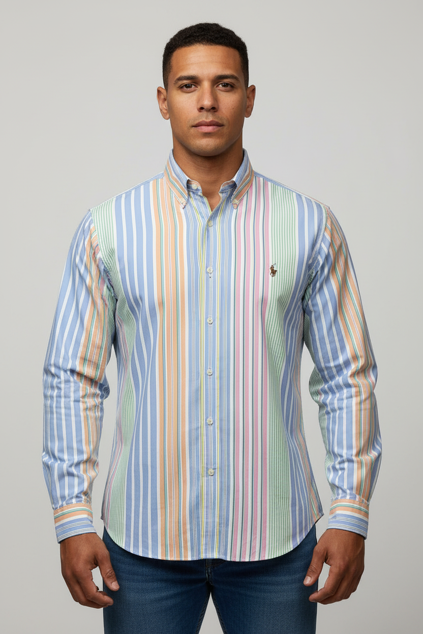 Camisa Polo Ralph Lauren 🏇🏼 Oxford de rayas multicolor Talla L Entalle Regular