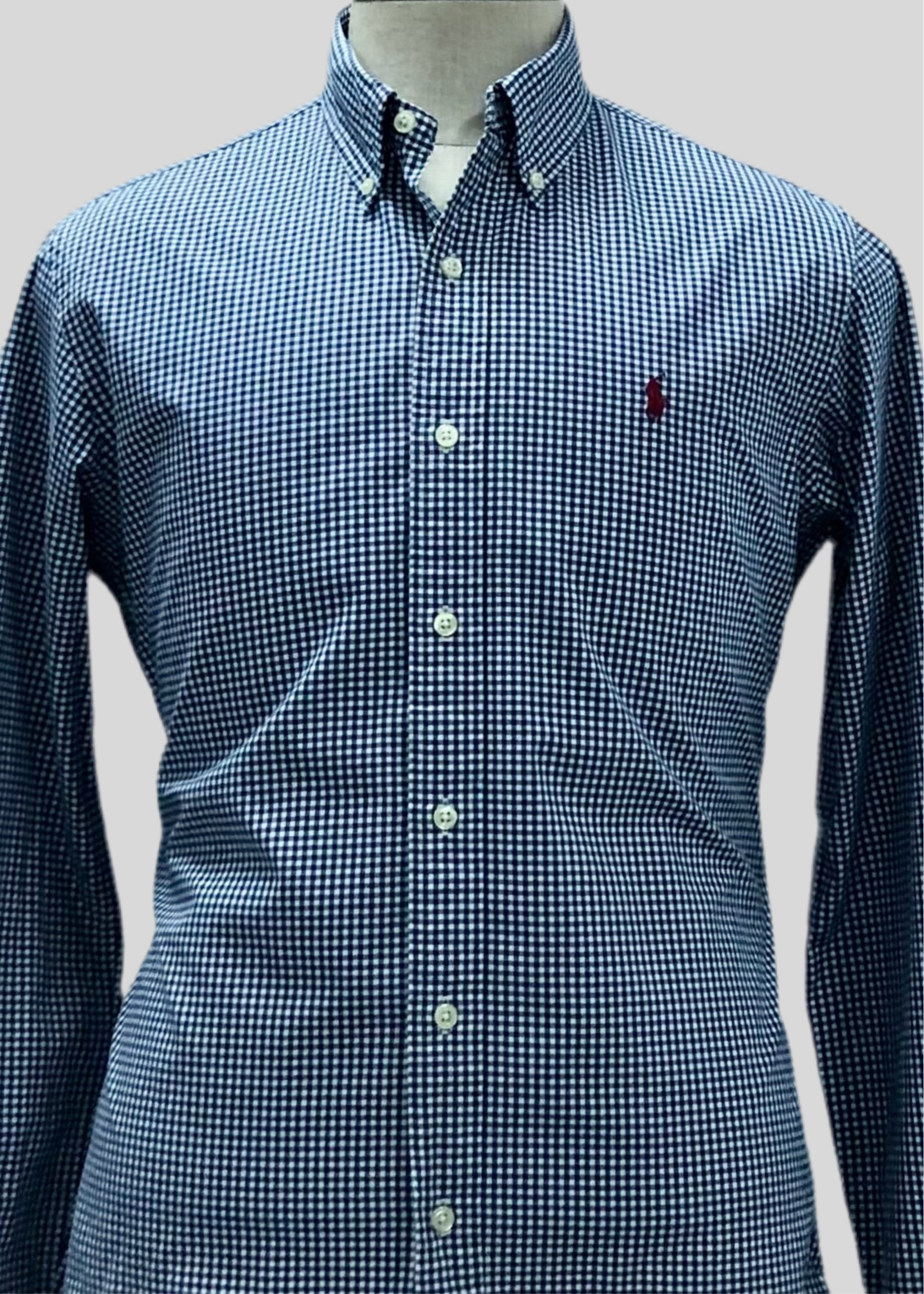 Camisa Polo Ralph Lauren 🏇🏼 con patrón de cuadros gingham azul y blanco Talla M Entalle Custom Fit