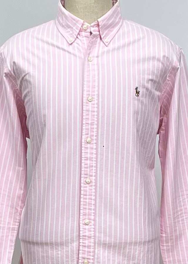 Camisa Polo Ralph Lauren 🏇🏼 Oxford color rosado con rayas en color blanco Talla XL Entalle Clásico