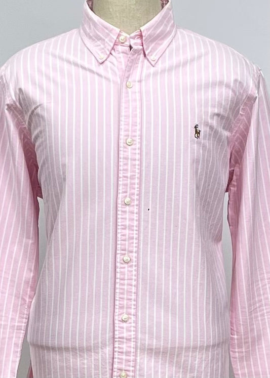 Camisa Polo Ralph Lauren 🏇🏼 Oxford color rosado con rayas en color blanco Talla XL Entalle Clásico