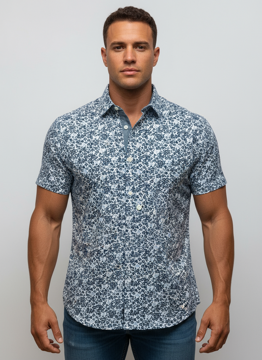 Camisa de botones Nautica ⚓️ con diseño de flores en color  azul y blanco Talla L Entalle Regular