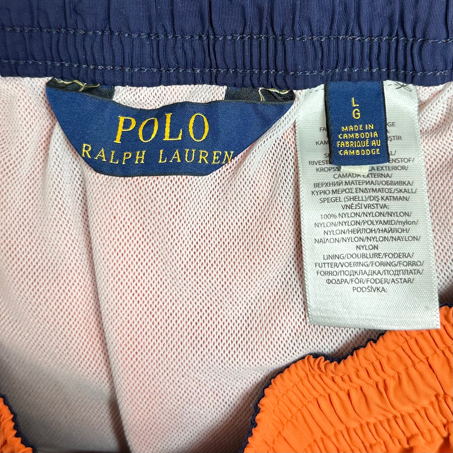 Short de baño Polo Ralph Lauren 🏇🏼color naranja y logo bordado en color azul talla L