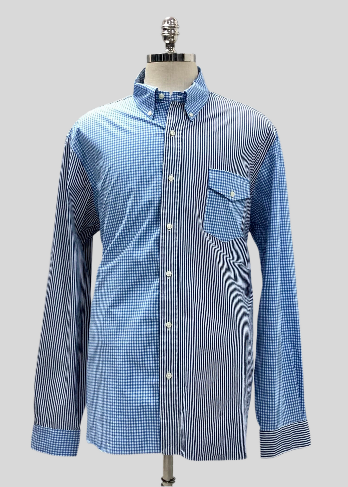 Camisa Polo Ralph Lauren 🏇🏼 con diseño de cuadros y rayas en color azul y gris Talla XXL Entalle Clásico