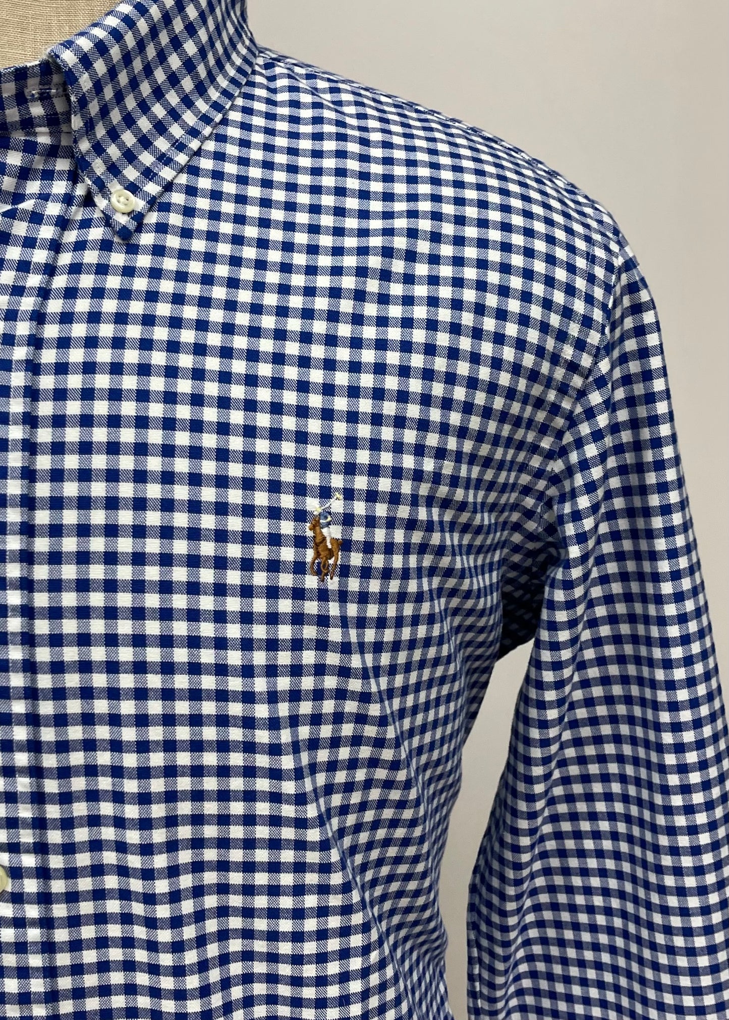 Camisa Polo Ralph Lauren 🏇🏼 con patron de cuadros gingham azul y blanco Talla L Entalle Clásico