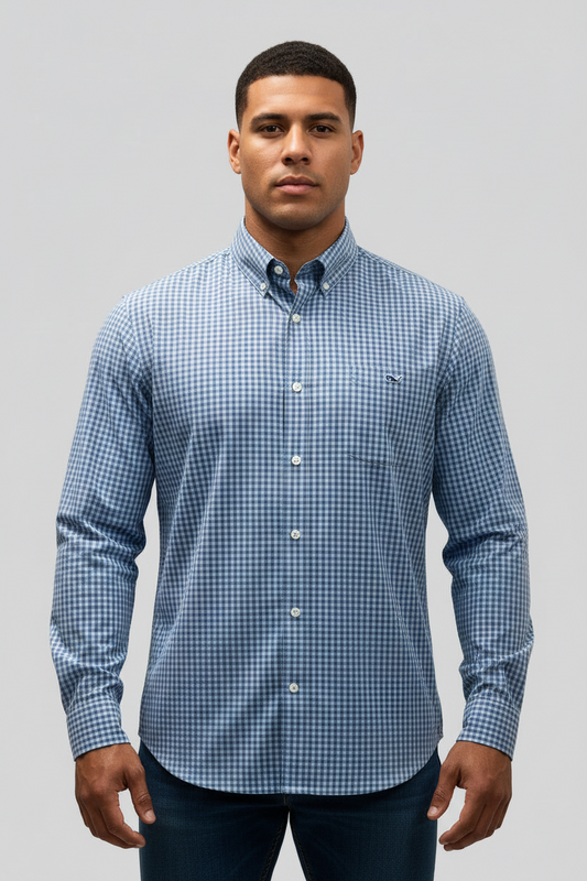 Camisa de botones Vineyard Vines 🐳 de cuadros en color azul y celeste Talla M Entalle Slim Fit