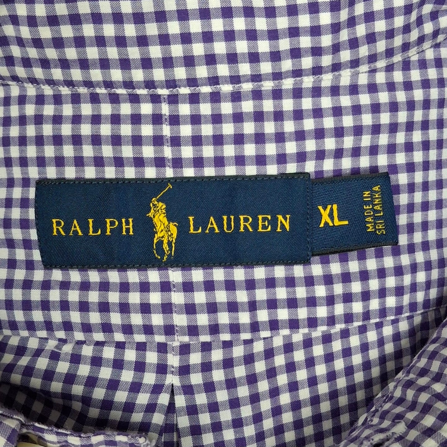 Camisa Polo Ralph Lauren 🏇🏼 con patrón de cuadros gingham morado y blanco Talla XL Entalle Regular