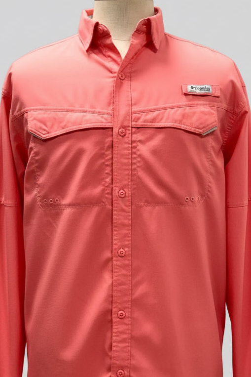 Camisa Columbia PFG 🔹 color coral Omni-Shade Manga larga Talla L
