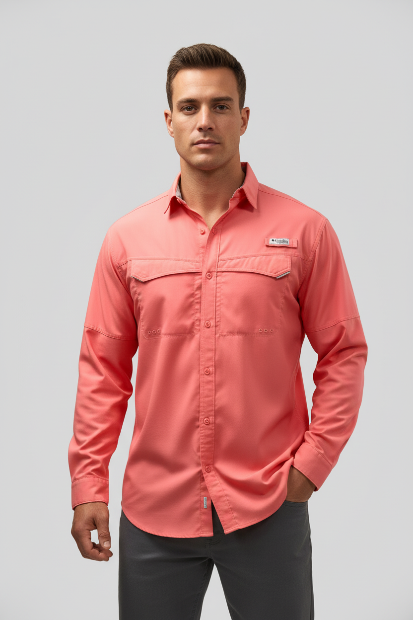 Camisa Columbia PFG 🔹 color coral Omni-Shade Manga larga Talla L