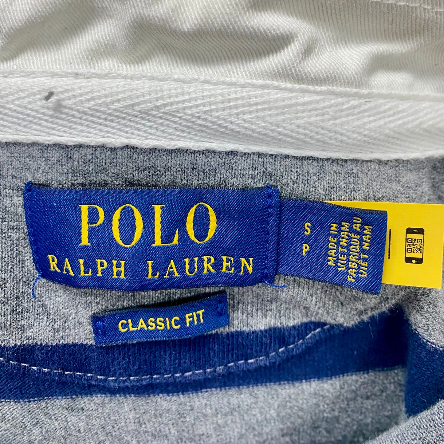 Camiseta Polo Ralph Lauren 🏇🏼color gris oscuro y rayas en azul navy Talla S Entalle Clásico